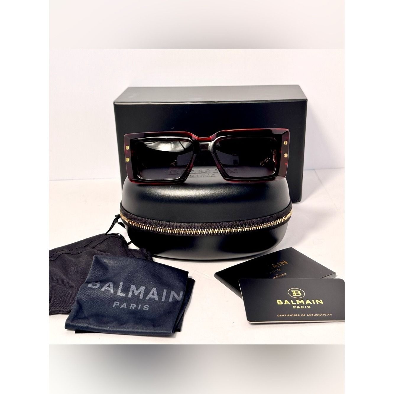 Balmain Red Imperial Sunglasses Bps-135b Full Inclusion Nwot No Callouts